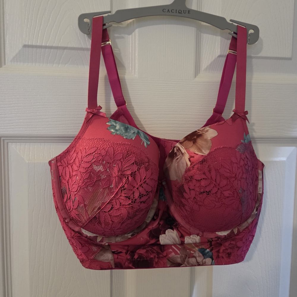 Cacique Fuchsia and Floral Lace Bra